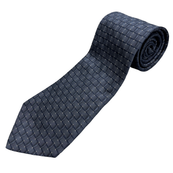 Villa Bugatti 100%‎ Silk Tie Made in Italy Blue Basket Weave Pattern 58" 3.75" - Picture 1 of 10